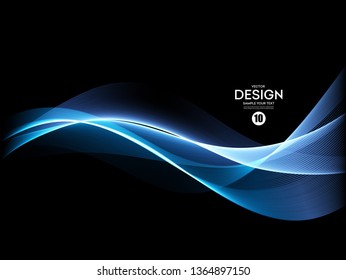 Vector Abstract shiny color blue wave design element on dark background. Science or technology design