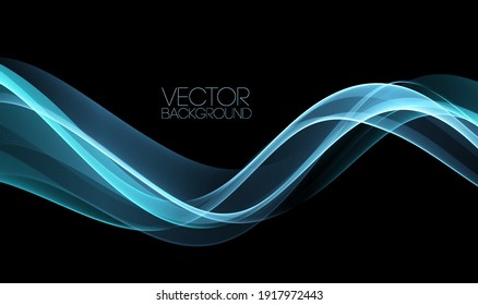 Vector Abstract shiny color blue wave design element on dark background. Science design