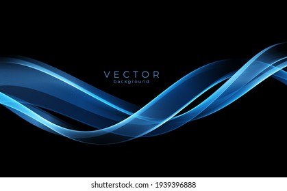 Vector Abstract shiny color blue wave design element on dark background. Science design