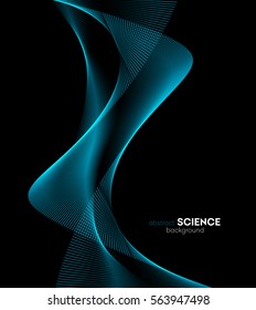 Vector Abstract shiny color blue wave design element on dark background. Science and technology design.