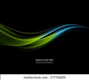 Vector Abstract shiny color blue and green wave design element on dark background. Science or technology design