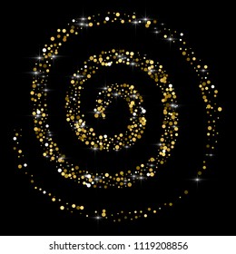 Vector Abstract shiny color gold design with glitter effect on dark background.