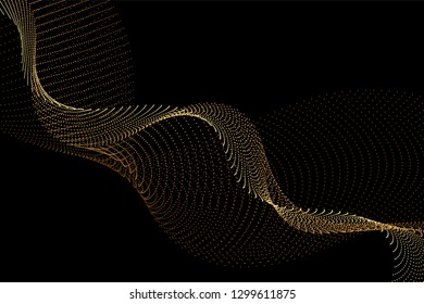 Vector Abstract shiny color gold wave design element on dark background.