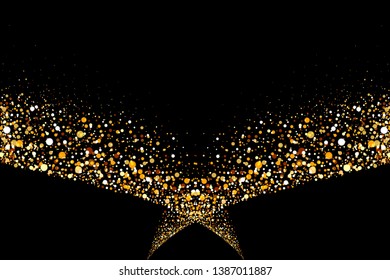 Vector Abstract shiny color gold wave design element with glitter effect on dark background.