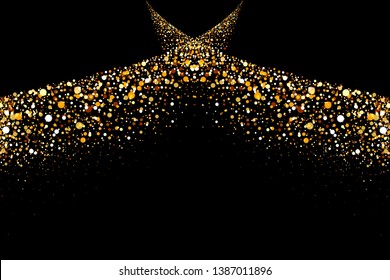 Vector Abstract shiny color gold wave design element with glitter effect on dark background.