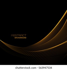 Vector Abstract shiny color gold wave design element on dark background.  Science or technology design.