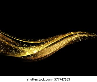 Vector Abstract shiny color gold wave design element with glitter effect on dark background. - Shutterstock ID 577747183