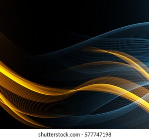 Vector Abstract shiny color gold wave design element on dark background. Science or technology design