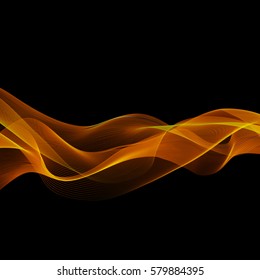 Vector Abstract shiny color gold wave design element on dark background. For Science or technology design