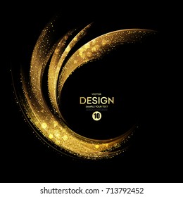 Vector Abstract shiny color gold wave design element with glitter effect on dark background.