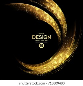 Vector Abstract shiny color gold wave design element with glitter effect on dark background. Twinkle dust