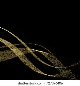 Vector Abstract shiny color gold wave design element with glitter effect on dark background.