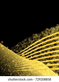 Vector Abstract shiny color gold wave design element with glitter effect on dark background.