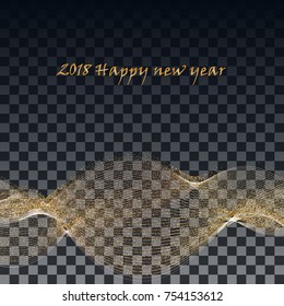 Vector Abstract shiny color gold wave design element with glitter effect on dark background.