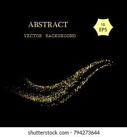 Vector Abstract shiny color gold wave design element with glitter effect on dark background. Vector illustration.