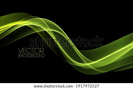 Vector Abstract shiny color green wave design element on dark background. Science design