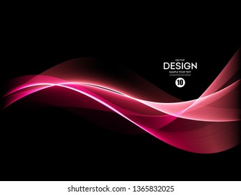 Vector Abstract shiny color pink wave design element on dark background. Science or technology design