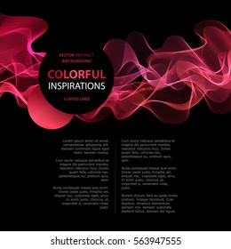 Vector Abstract shiny color pink wave design element on dark background. Science or technology design