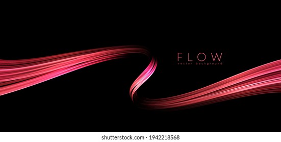 Vector Abstract shiny color red wave design element on dark background. Science design