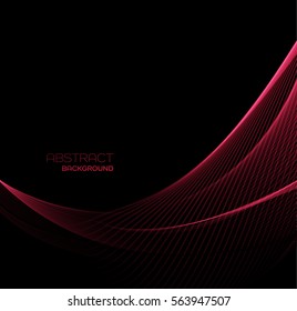Vector Abstract shiny color red wave design element on dark background. Science or technology design