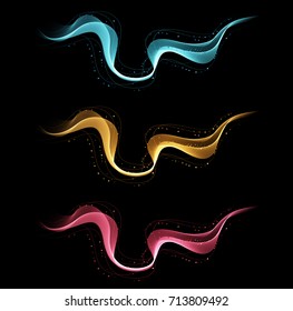 Vector Abstract shiny color wave design element with glitter effect on dark background.