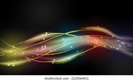 Vector Abstracto brillante elemento de diseño de onda colorida sobre fondo oscuro. Diseño científico o tecnológico