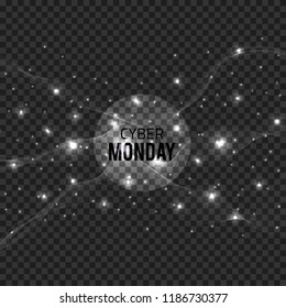 Vector abstract shiny elemen. Vector design with glitter effect. Silver bokeh background. Transparent effect. Cyber Monday