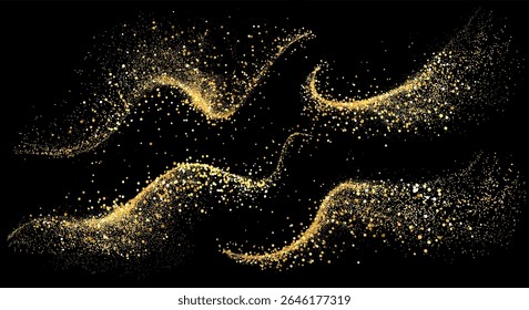 Elemento de diseño de remolino de oro brillante Abstractas de Vector. Para el año Nuevo, feliz Navidad, cumpleaños y Boda tarjeta de felicitación e invitación. Diseño de fondo de lujo