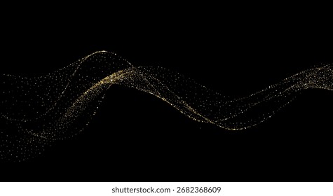 Vector Abstract Shiny Gold Glitter Wave design element. For New Year, Merry Christmas, Birthday and Wedding greeting card and invitation. Luxury Background design