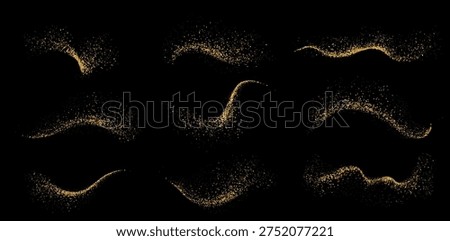 Vector Abstract Shiny Gold Glitter Swirl design element. For New Year, Merry Christmas, Birthday and Wedding greeting card and invitation. Luxury Background design