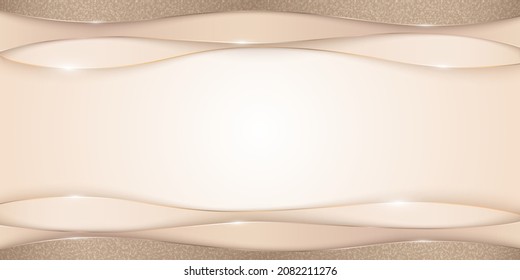 Vektorgrafik-abstrakter, glänzender, luxuriöser Hintergrund im Papierschnitt-Stil mit goldenen Linien, Glitter und Kopienraum. Eleganter, mehrschichtiger, moderner Hintergrund in beige- und braunen Farben mit Platz für Text