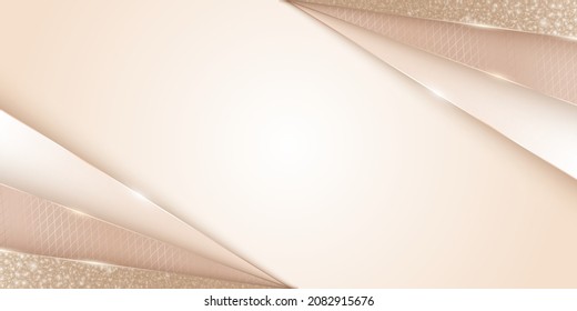 Vector abstracto de lujo brillante fondo en el estilo de corte de papel con líneas doradas, brillo y espacio de copia. Elegante telón de fondo moderno de múltiples capas en tonos beige y marrón con lugar para el texto