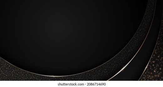 Vector abstract shiny luxury paper cut background with golden lines, glitter and copy space. Premium multi-layered geometric modern backdrop in a black color with place for text
