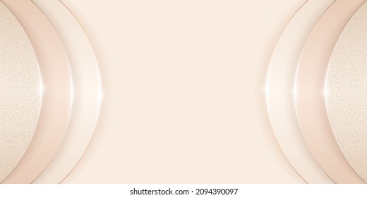 Vector abstracto de papel lujoso brillante corte fondo con formas redondeadas realistas, líneas doradas, brillo y espacio de copia. Elegante telón de fondo 3D multicapa sobre colores pastel con lugar para texto