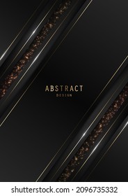 Vektor abstrakte glänzende luxuriöse Papier-Schnitt-Cover-Design mit glatter, goldenen Linien und Kopienraum auf Schwarz. Premium-3D-3D-Vorlage mit realistischen geometrischen Mustern für Einladung, Broschüre, Notebook oder Karte