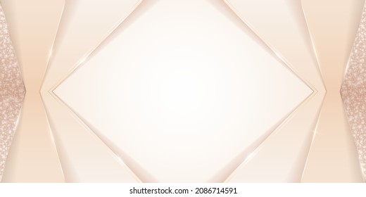 Vector abstract shiny luxury papercut background with golden lines, glitter and diamond-shaped copy space. Premium multi-layered modern backdrop in beige and brown colors with place for text