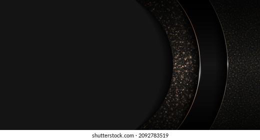 Vector abstract shiny premium paper cut background with golden lines, glitter and copy space. Luxury layered geometric modern backdrop in black and gold colors with place for text