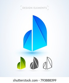 Vector abstract ship, mountains logo design elements. Material design, flat and line art style