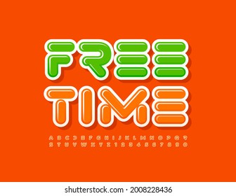Vector abstract sign Free Time. Bright Orange Font. Techno style Alphabet Letters and Numbers set 