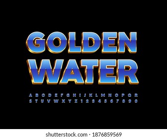 Vector Abstract Sign Golden Water. 3D Luxury Font. Premium Alphabet Letters And Numbers Set