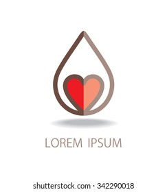 Vector abstract sign Heart in drop. logo design template.
