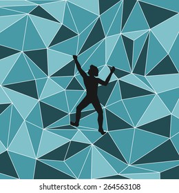 Vector abstract silhouette of full mountaineer who climbs a mountain on the rocks