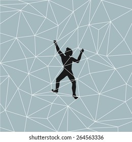 Vector abstract silhouette of full mountaineer who climbs a mountain on the rocks