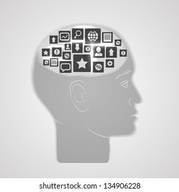 Vector abstract silhouette of human's head with icons for infographics