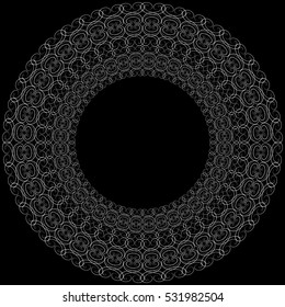 Vector abstract silver annular openwork pattern. Wavy pattern with geometrical order. Light silver, shiny metal twinkles on a dark background.