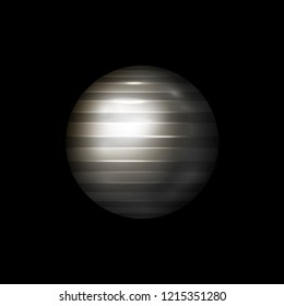 Vector abstract silver ball with line pattern. 3D sphere. Round balloon. Striped bauble isolated on black background. Christmas ornament, logo, xmas decoration.