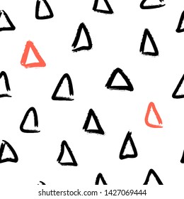Vector abstract simple geometric seamless pattern with triangles painted with brush. Grunge texture. Paper cover, cloth, textile, fabric print.
