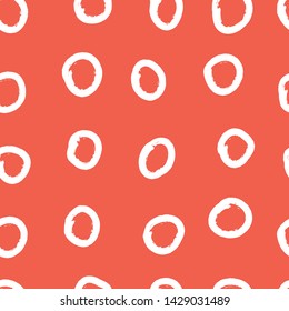 Vector abstract simple geometric seamless pattern with circles painted with brush. Grunge texture. Paper cover, cloth, textile, fabric print.