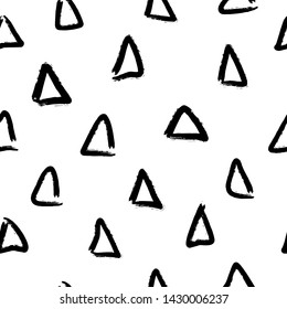 Vector abstract simple geometric seamless pattern with triangles painted with brush. Grunge texture. Paper cover, cloth, textile, fabric print.