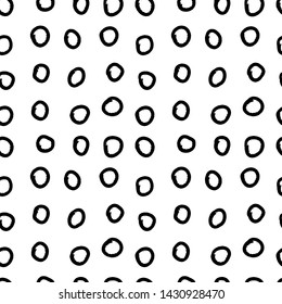 Vector abstract simple geometric seamless pattern with circles painted with brush. Grunge texture. Paper cover, cloth, textile, fabric print.